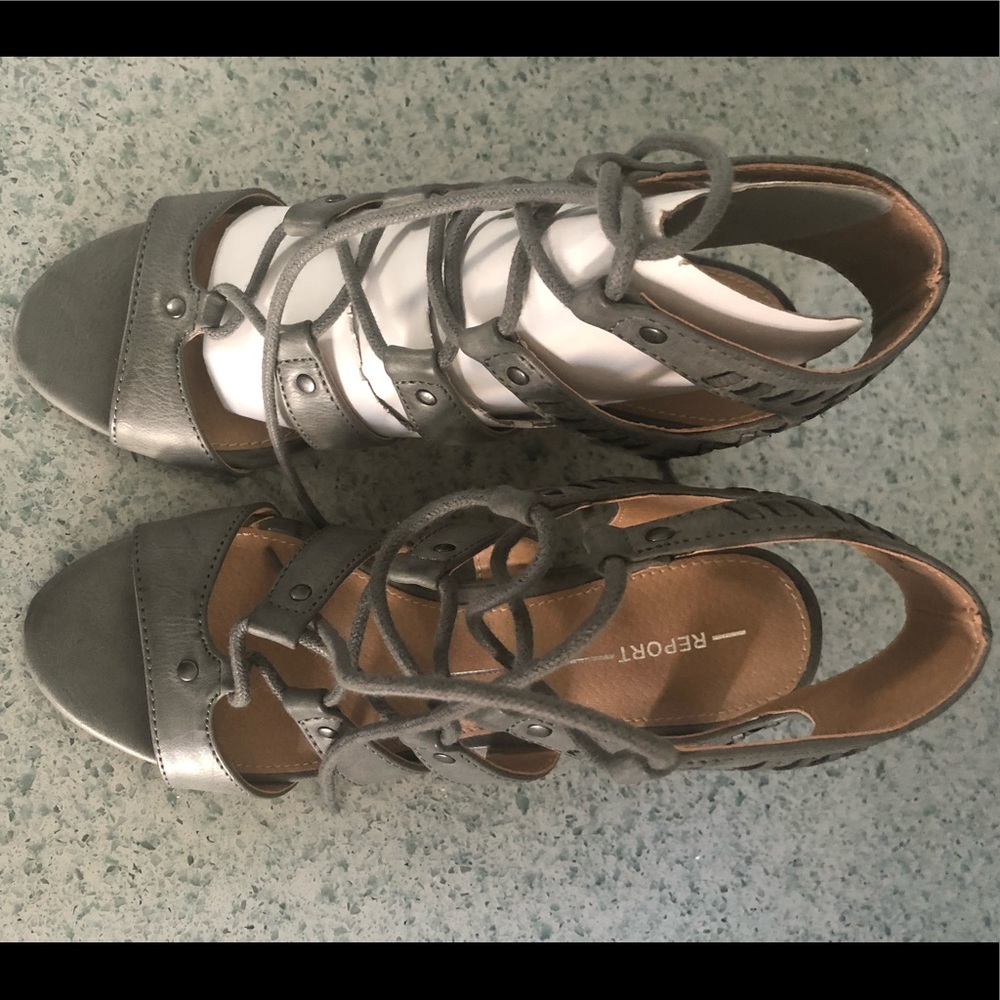 New Gray Lace up Wedge Heel Sandals